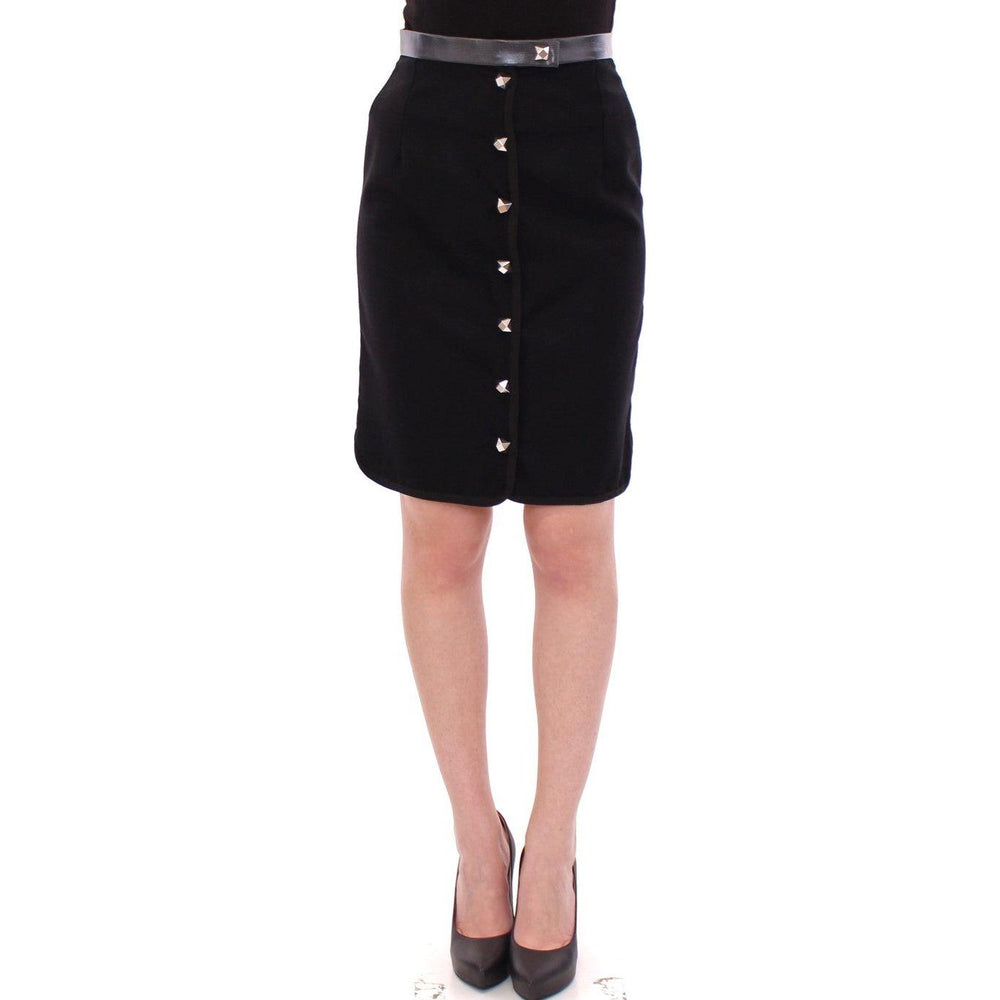 Corrado De Biase Black Metal Buttons Cotto Wool Skirt