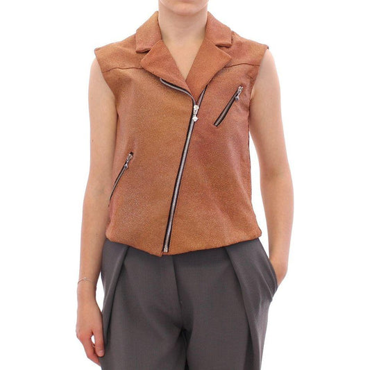 La Maison du Couturier Sleeveless Leather Couture Vest in Rich Brown Coats & Jackets La Maison du Couturier Rosy Brown