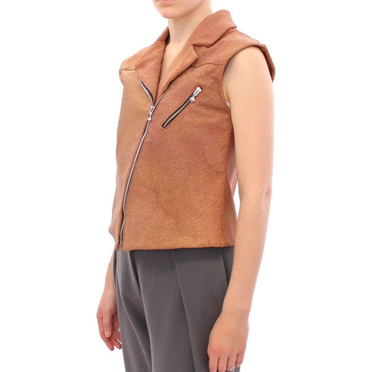 La Maison du Couturier Sleeveless Leather Couture Vest in Rich Brown Coats & Jackets La Maison du Couturier Rosy Brown