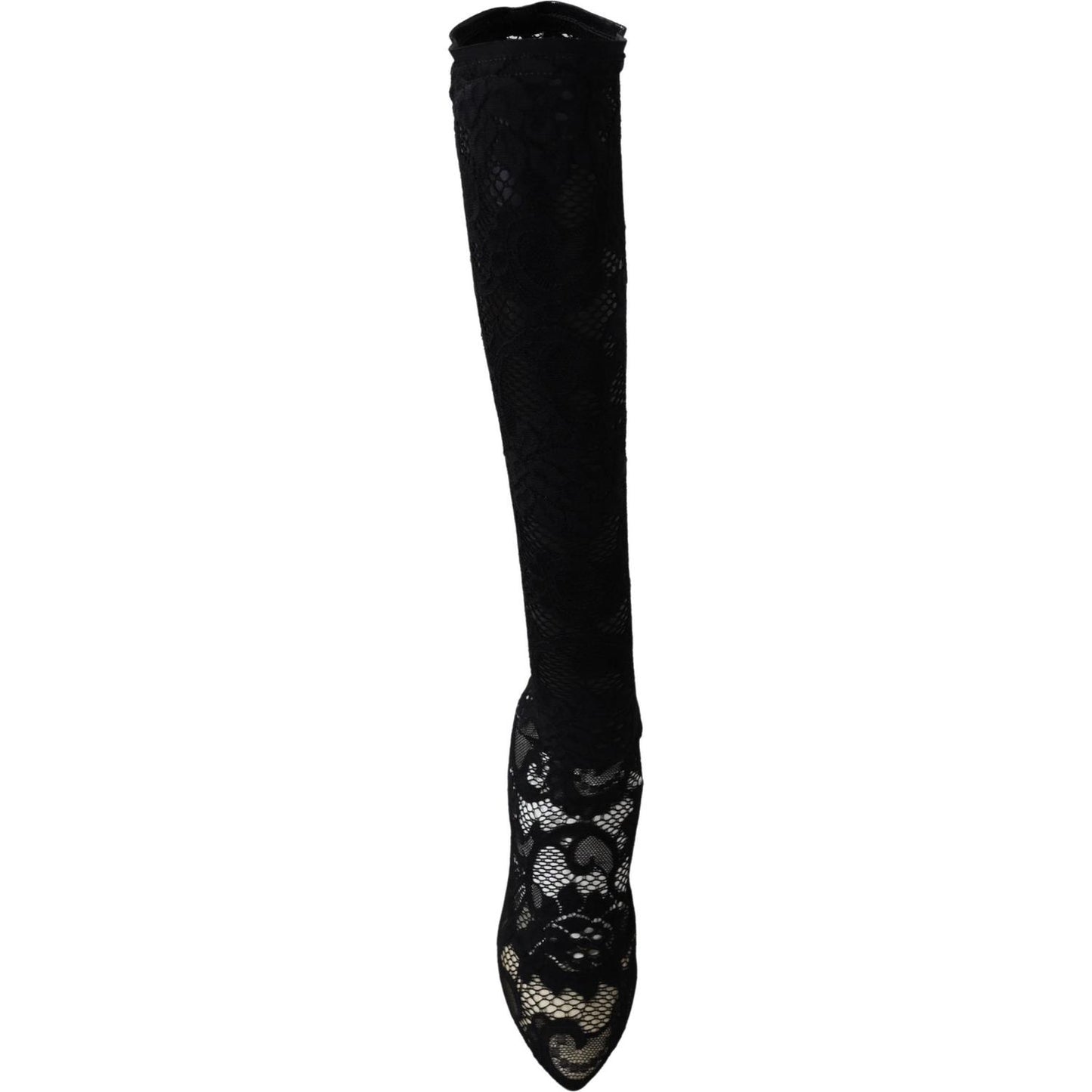 Dolce & Gabbana Black Taormina Lace Socks Boots Shoes Pumps