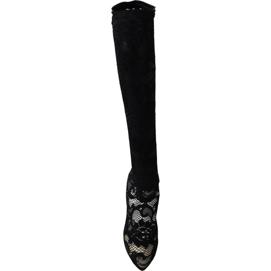 Dolce & Gabbana Black Taormina Lace Socks Boots Shoes Pumps