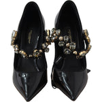 Dolce & Gabbana Black Leather Crystal Shoes Mary Jane Pumps