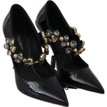 Dolce & Gabbana Black Leather Crystal Shoes Mary Jane Pumps