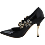 Dolce & Gabbana Black Leather Crystal Shoes Mary Jane Pumps