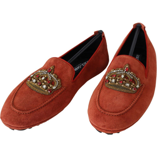 Dolce & Gabbana Opulent Orange Leather Loafers with Gold Embroidery Dolce & Gabbana Saddle Brown