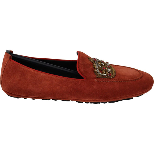 Dolce & Gabbana Opulent Orange Leather Loafers with Gold Embroidery Dolce & Gabbana Saddle Brown
