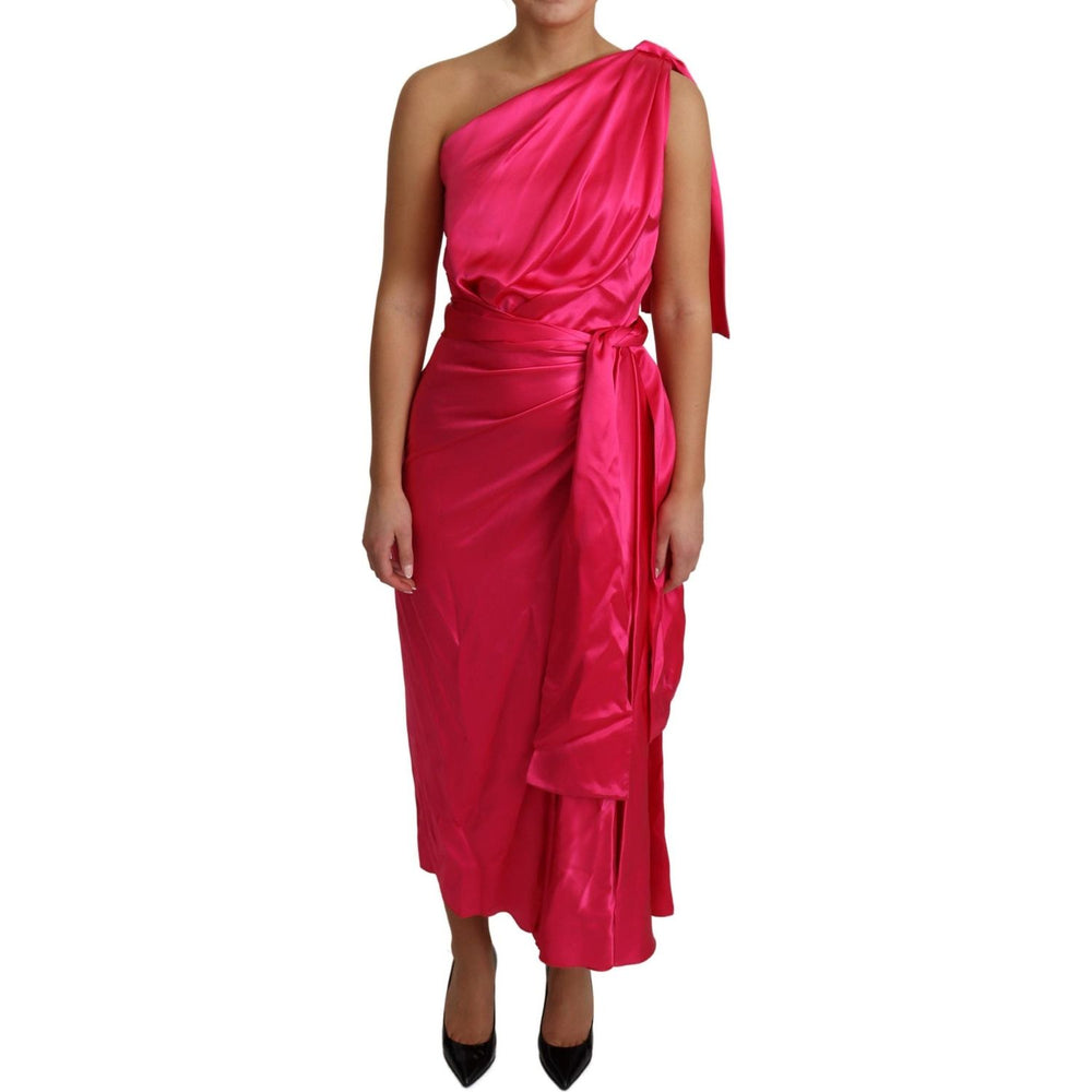 Dolce & Gabbana Dress Pink Fitted Cut One Shoulder Midi Dress