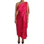 Dolce & Gabbana Dress Pink Fitted Cut One Shoulder Midi Dress