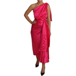 Dolce & Gabbana Dress Pink Fitted Cut One Shoulder Midi Dress