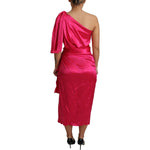 Dolce & Gabbana Dress Pink Fitted Cut One Shoulder Midi Dress