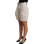 Dolce & Gabbana Beige Cotton Pleated High Waist Casual Shorts