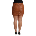 Dolce & Gabbana Brown Lambskin High Waist Mini Pleated Skirt