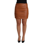 Dolce & Gabbana Brown Lambskin High Waist Mini Pleated Skirt