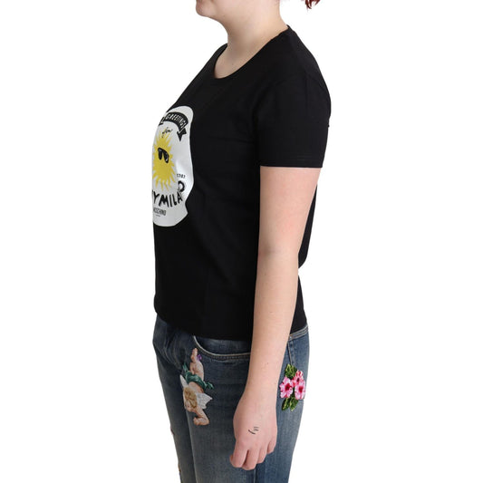 Chic Moschino Cotton Tee with Milano Print Moschino Black