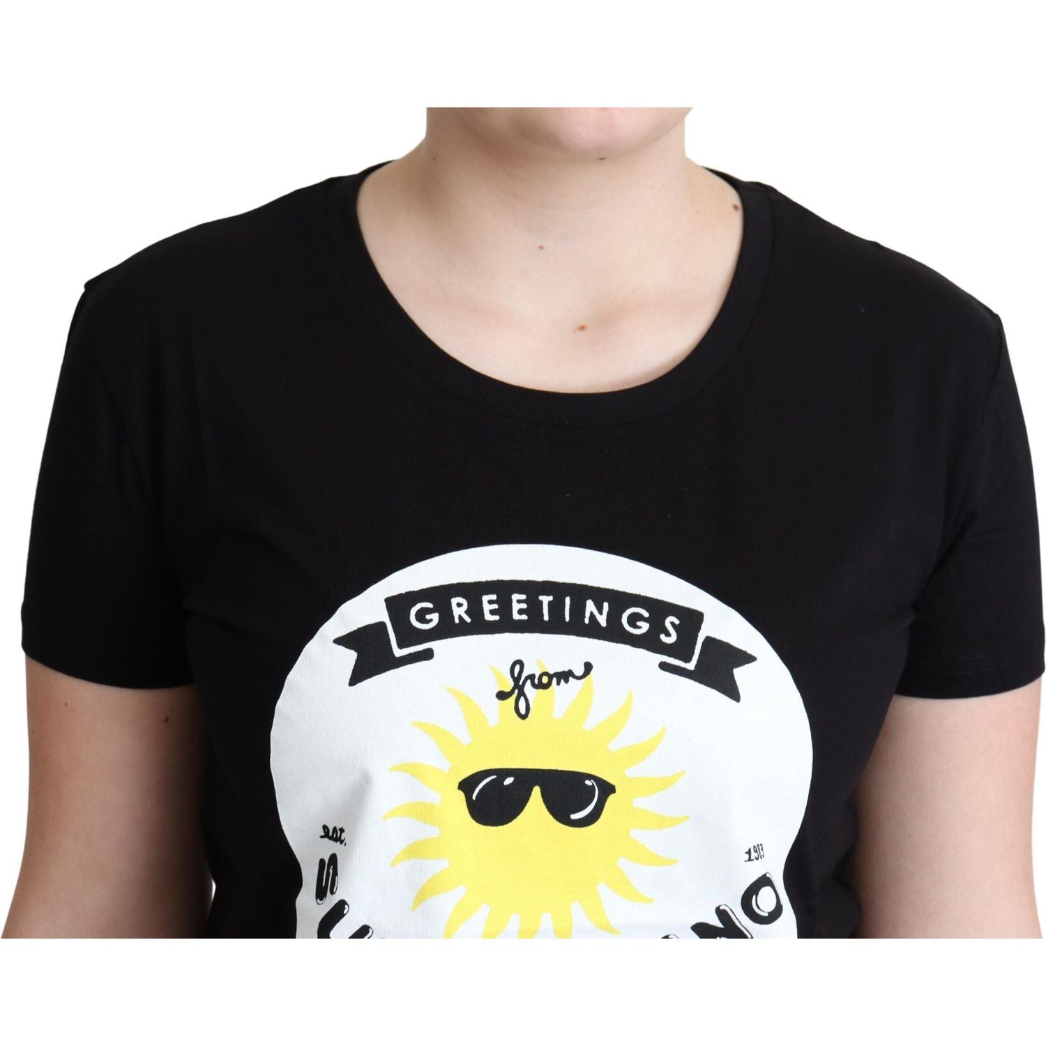 Moschino Black Cotton Sunny Milano Print T-shirt