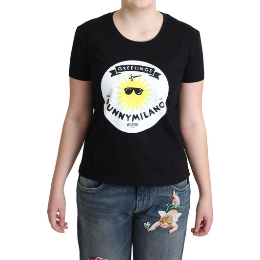 Chic Moschino Cotton Tee with Milano Print Moschino Light Gray