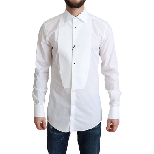 Dolce & Gabbana Elegant White Cotton Bib Dress Shirt Dolce & Gabbana Light Gray