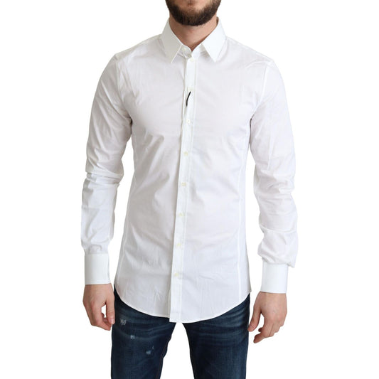 Dolce & Gabbana Elegant White Cotton Stretch Dress Shirt Dolce & Gabbana Light Gray