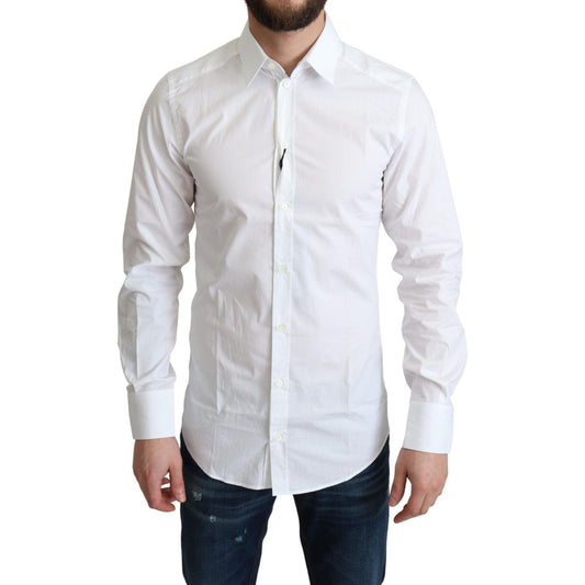 Dolce & Gabbana Elegant White Cotton Dress Shirt Dolce & Gabbana Light Gray