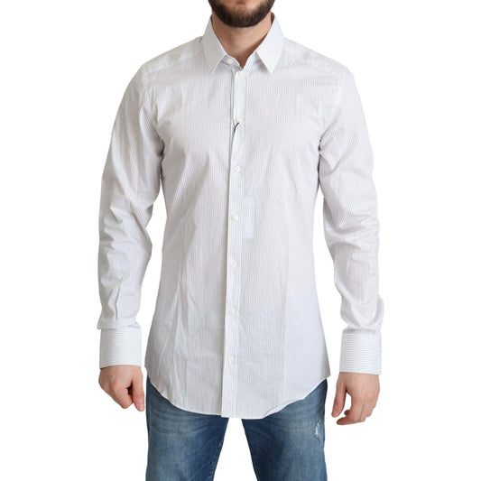 Dolce & Gabbana Elegant Striped Gold Dress Shirt Dolce & Gabbana Light Gray