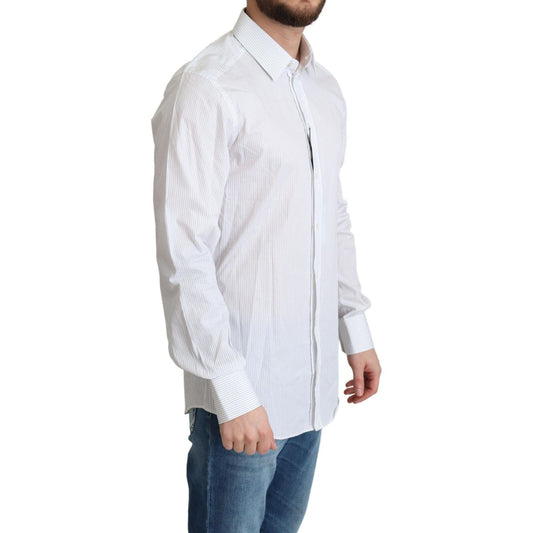 Dolce & Gabbana Elegant Striped Gold Dress Shirt Dolce & Gabbana Light Gray