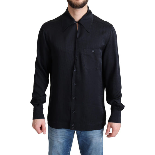 Dolce & Gabbana Elegant Jacquard Silk Casual Shirt Dolce & Gabbana Black