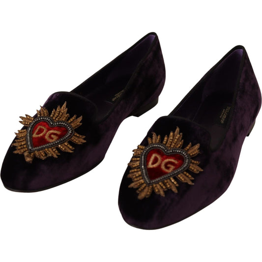 Dolce & Gabbana Chic Purple Velvet Loafers with Heart Detail Dolce & Gabbana Black
