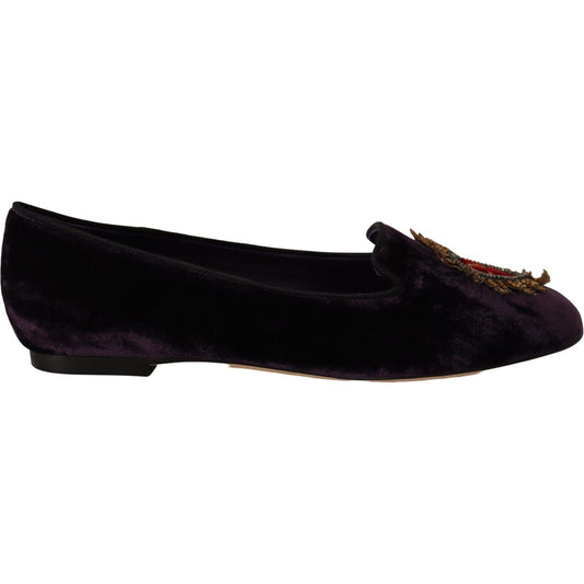 Dolce & Gabbana Chic Purple Velvet Loafers with Heart Detail Dolce & Gabbana Black