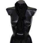Missoni Black 100% Wool Unisex Neck Wrap Fringes Logo Scarf