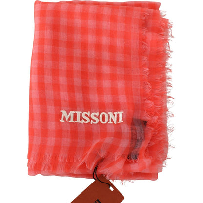 Missoni Orange Check Cashmere Unisex Wrap Fringes Scarf