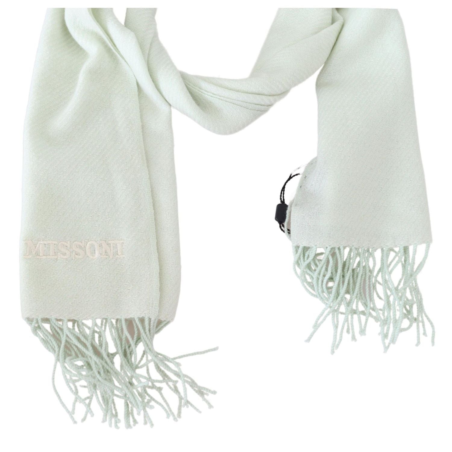 Missoni Light Green Pattern Cashmere Unisex Wrap Fringes Scarf
