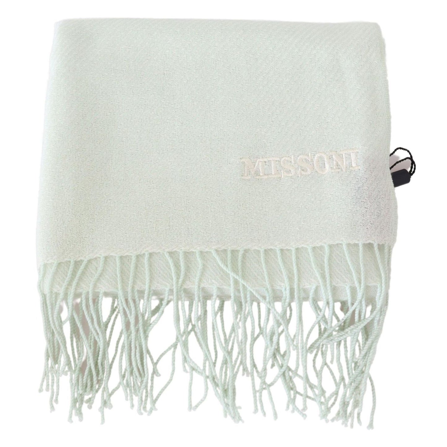 Missoni Light Green Pattern Cashmere Unisex Wrap Fringes Scarf