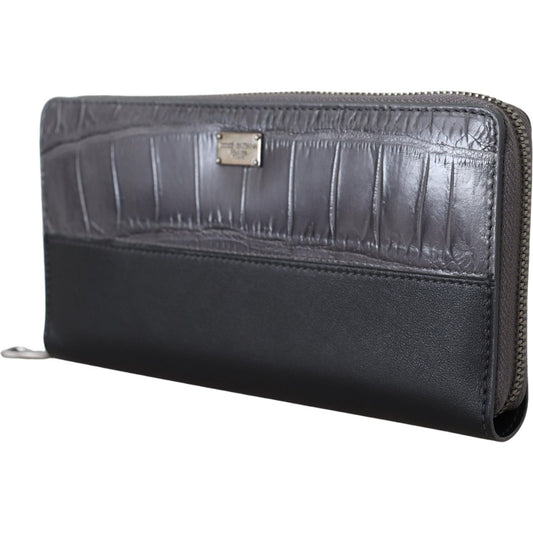 Dolce & Gabbana Black Zip Around Continental Clutch Leather Wallet