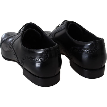 Dolce & Gabbana Black Leather Men Derby Formal Loafers Shoes