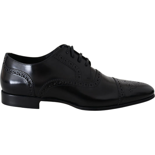 Dolce & Gabbana Black Leather Men Derby Formal Loafers Shoes