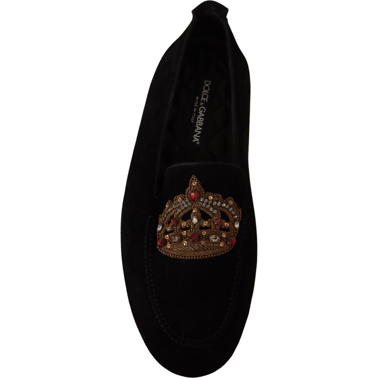 Dolce & Gabbana Black Leather Crystal Gold Crown Loafers Shoes MV3967-39