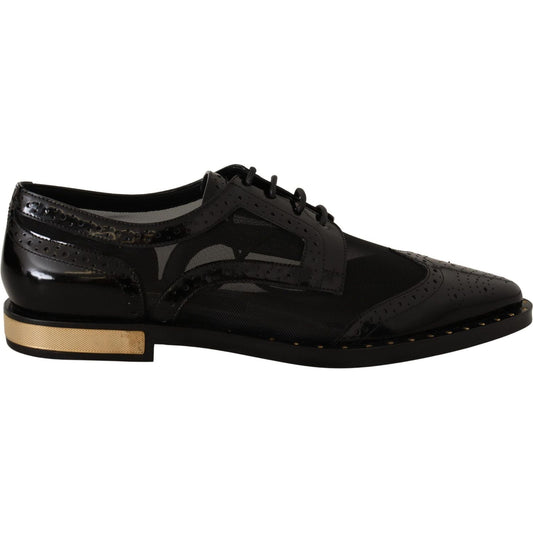 Dolce & Gabbana Elegant Gold-Trimmed Black Oxford Lace-Ups Dolce & Gabbana Black