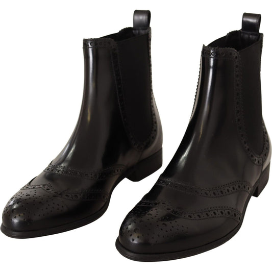 Dolce & Gabbana Elegant Black Ankle Wingtip Oxford Boots Dolce & Gabbana Black