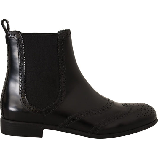 Dolce & Gabbana Elegant Black Ankle Wingtip Oxford Boots Dolce & Gabbana Black