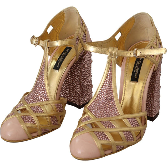 Dolce & Gabbana Silk-Infused Leather Crystal Pumps in Pink Gold Dolce & Gabbana Sienna