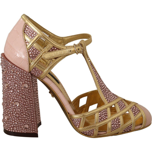 Dolce & Gabbana Silk-Infused Leather Crystal Pumps in Pink Gold Dolce & Gabbana Sienna