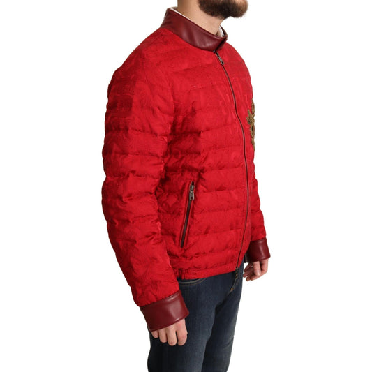 Dolce & Gabbana Red and Gold Bomber Designer Jacket Dolce & Gabbana Firebrick