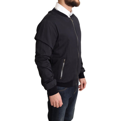 Dolce & Gabbana Blue Silk Coat Short Bomber Men Jacket 1728,5% Sheep,67345645728,Blue,Bombers - Jackets & Coats - Clothing,Clothing,Dolce & Gabbana,IT50 | L,Jackets & Coats - Clothing,Jackets - Men - Clothing,Material: 95% Silk,Men,Men - Clothing,New with