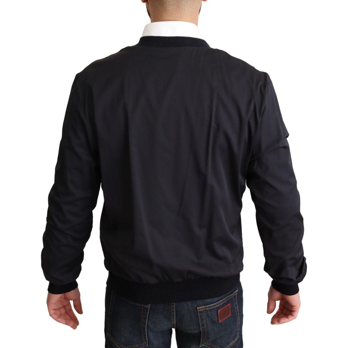 Dolce & Gabbana Blue Silk Coat Short Bomber Men Jacket 1728,5% Sheep,67345645728,Blue,Bombers - Jackets & Coats - Clothing,Clothing,Dolce & Gabbana,IT50 | L,Jackets & Coats - Clothing,Jackets - Men - Clothing,Material: 95% Silk,Men,Men - Clothing,New with