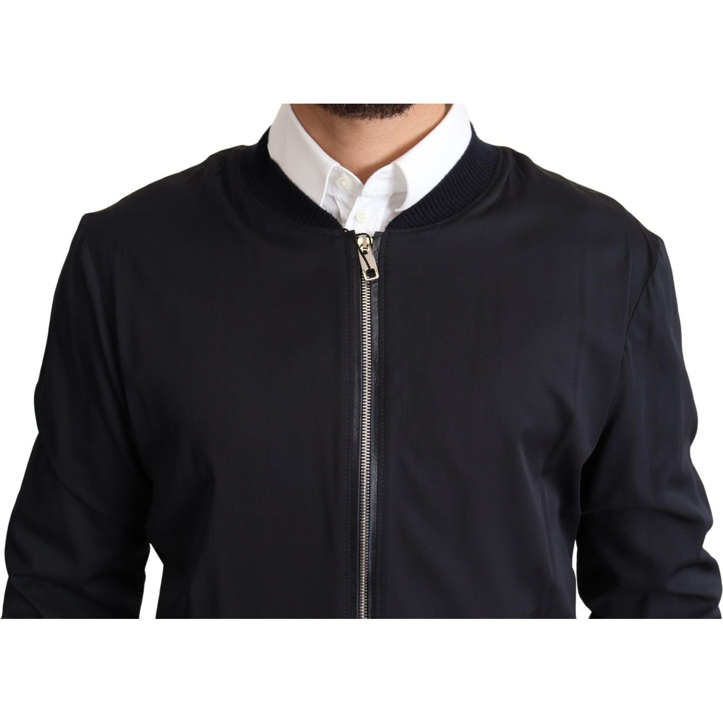 Dolce & Gabbana Blue Silk Coat Short Bomber Men Jacket 1728,5% Sheep,67345645728,Blue,Bombers - Jackets & Coats - Clothing,Clothing,Dolce & Gabbana,IT50 | L,Jackets & Coats - Clothing,Jackets - Men - Clothing,Material: 95% Silk,Men,Men - Clothing,New with