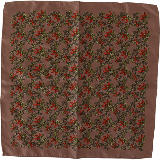 Dolce & Gabbana Elegant Brown Silk Pocket Square with Carrot Print Dolce & Gabbana Dark Olive Green