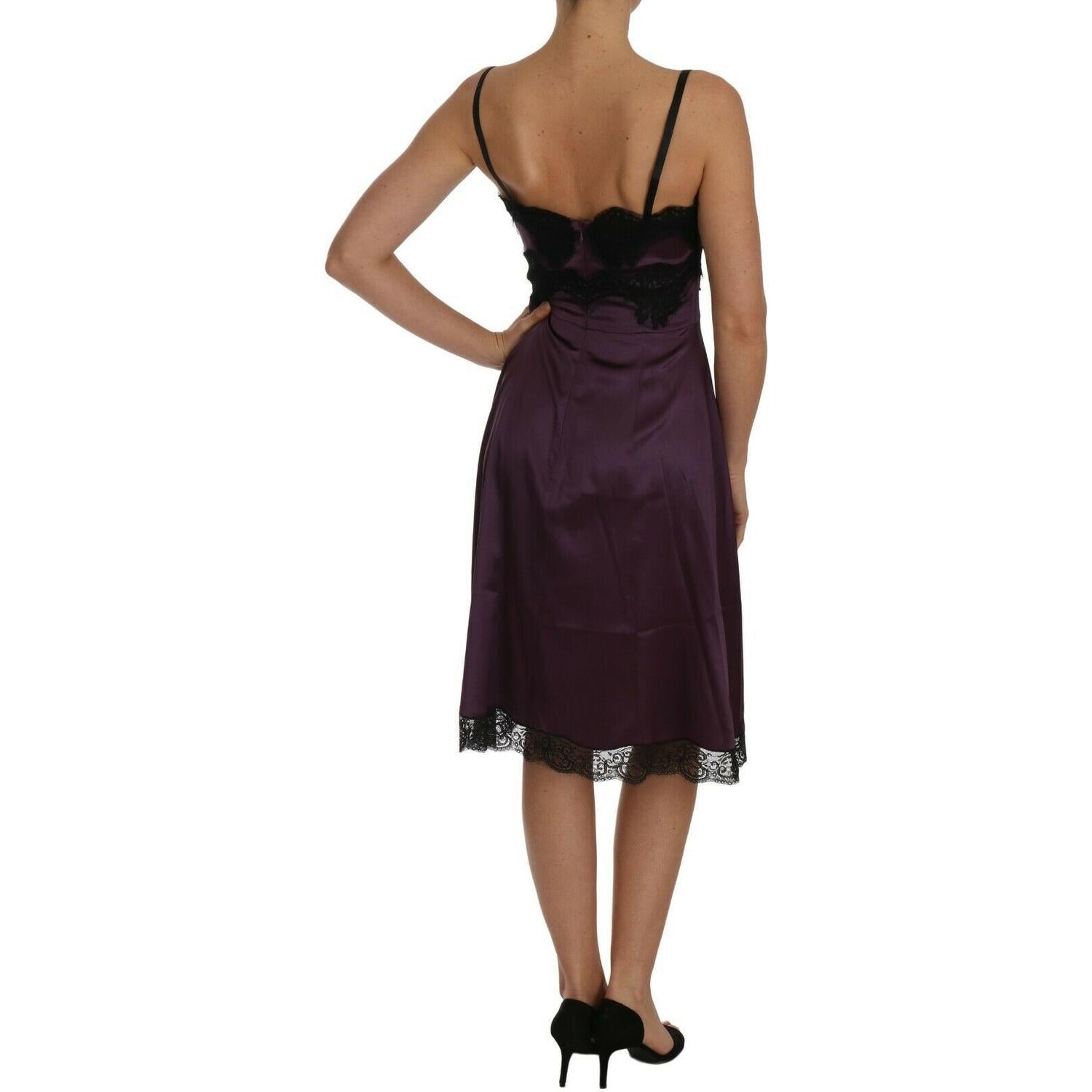 Dolce & Gabbana Purple Silk Stretch Black Lace A-Line Dress