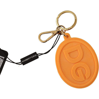 Dolce & Gabbana Orange Rubber DG Logo Gold Brass Metal Keychain
