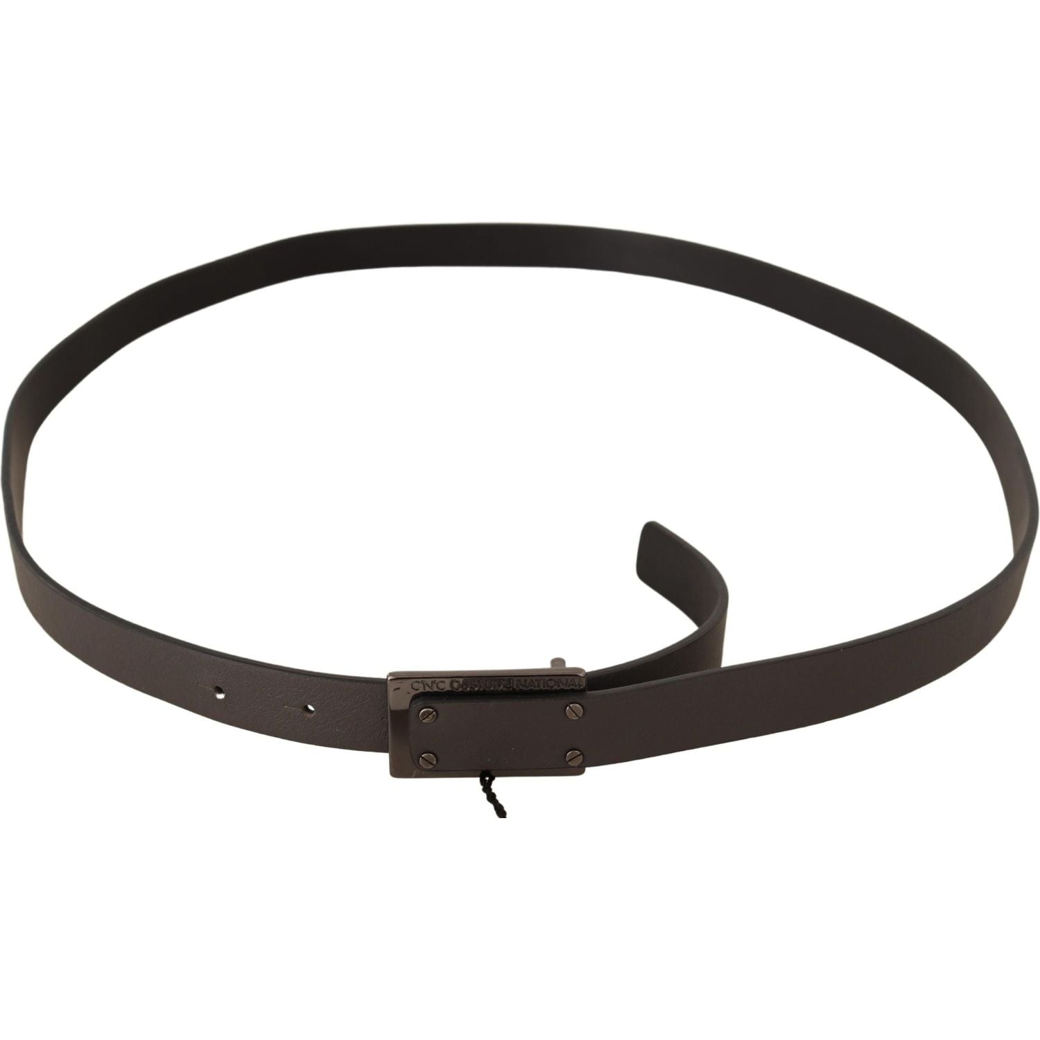 Costume National Dark Brown Leather Logo Buckle Belt