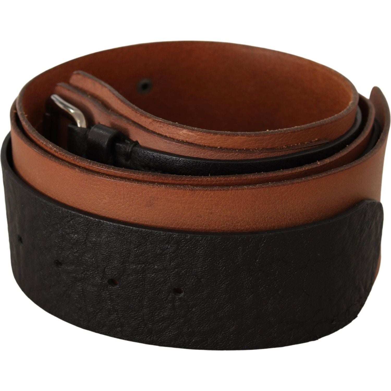 Costume National Black Brown Leather Silver Buckle